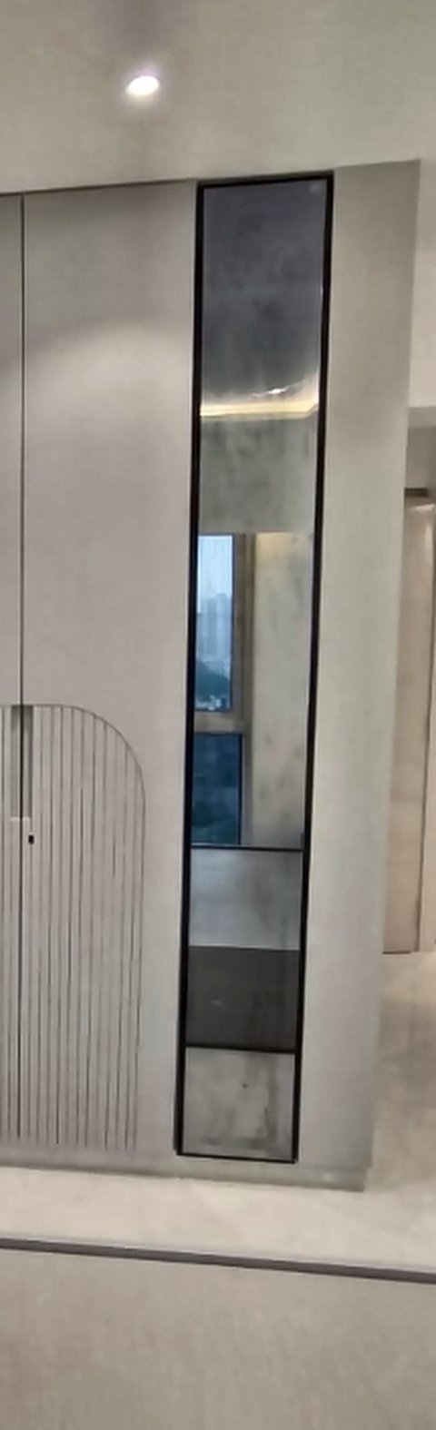 Full-height mirror integrated into wardrobe shutters